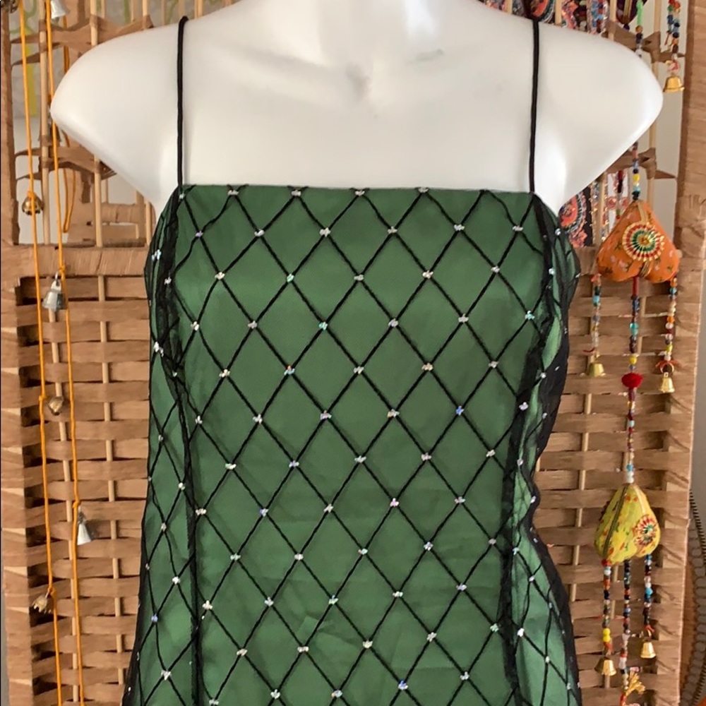 Emerald Green With A Black Netting/Sequins Dress - image 2